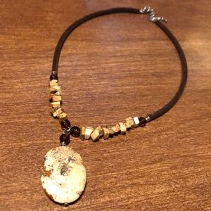 Brown Stone Oval Pendant Necklace